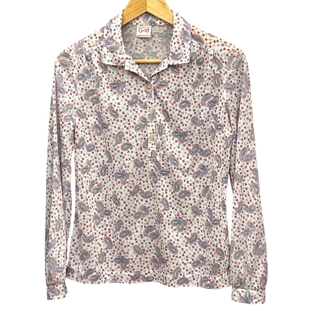 Vintage 70s Graff Californiawear Paisley Blouse Retro Mod Secretary Office Top